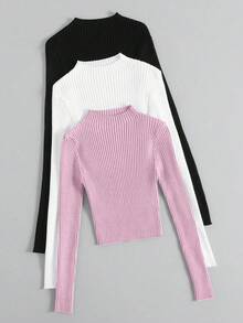 Franclia Suéter básico casual de mujer de unicolor con cuello alto acanalado - Multicolor - Ver 3