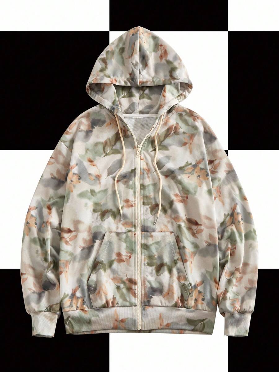 Glamance BiGraphic Sudadera con capucha de manga larga con estampado de rama de árbol desnudo y floral para mujer, sudadera con cremallera de estilo invernal y elegante para Año Nuevo - Albaricoque - Ver 1