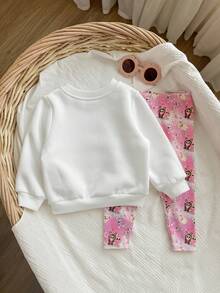 SHEIN Baby Girl Cute Cartoon Pattern Thermal Lined Long Sleeve Sweatshirt And Pants Set, Versatile For Autumn/Winter Fall - Multicolor - View 7