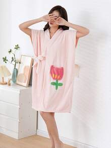 SHEIN 1pc Women's Black Bathrobe, One Size Fits All, Solid Color Plush Coral Fleece, Soft, Absorbent, Quick-Drying Super Microfiber, Suitable For Home, Bathroom, Pool Summer Wedding Home Bathroom Decor Back To School