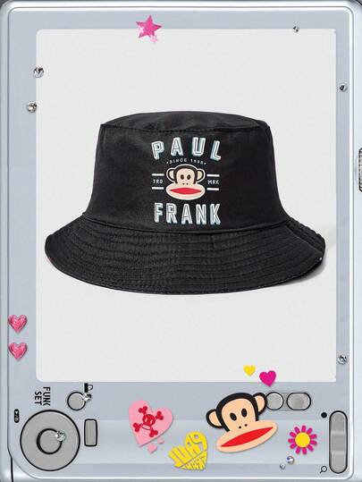 Paul Frank X ROMWE Letter & Cartoon Pattern Reversible Black Bucket Hat