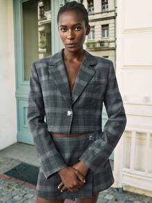Maija Áo khoác blazer ngắn cổ ve đơn hàng ngày cho nữ mùa thu/đông - Xám - Xem 7