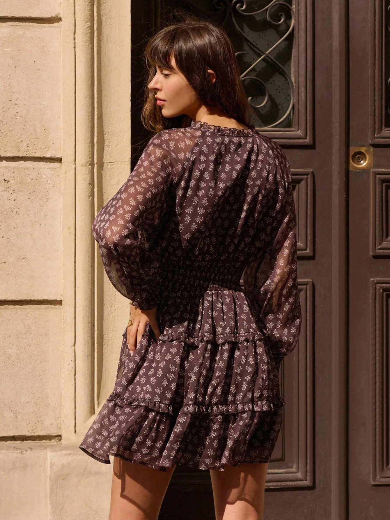 Romantic Floral Print Mini Dress With Ruffle Details Spring Women Clothes Autumn Dress Spring Summer Going Out Dress French Style Dress Fall Dress Long Sleeve Dresses Woman