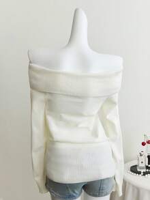 SHEIN Unity Fashionable Minimalist Off Shoulder Basic Design Women Sweater, Everyday Wear - White - View 2