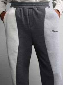 SUMWON Color Block Skater Fit Sweatpants Retro Loungewear Casual Streetwear Fall Winter Style Soft Cozy Casual Pants With Side Pockets Elastic Waist