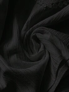 Rusticease Cămașă casual versatilă, cu imprimeu petic din dantelă, în culori solide - Negru - Vizualizare 8