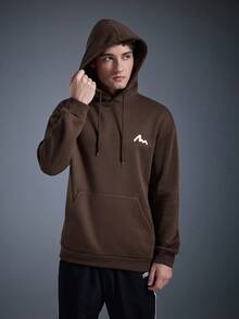 DRIFTMERE 男士印花抽绳连帽卫衣，春夏运动上衣 - 棕色 - 查看 6