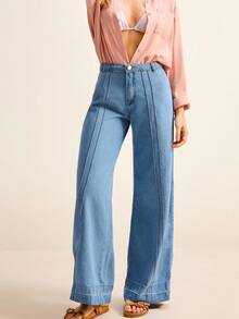 Daynim Calça Denim Cintura Alta Perna Larga - Lavagem clara - Visão 3