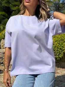 Manon Tanti Soft Oversized Crew Neck T-Shirt Spring Summer Casual Everyday Oversized Tee Airport Holiday Festival Fall Autumn Winter - Purple - View 4