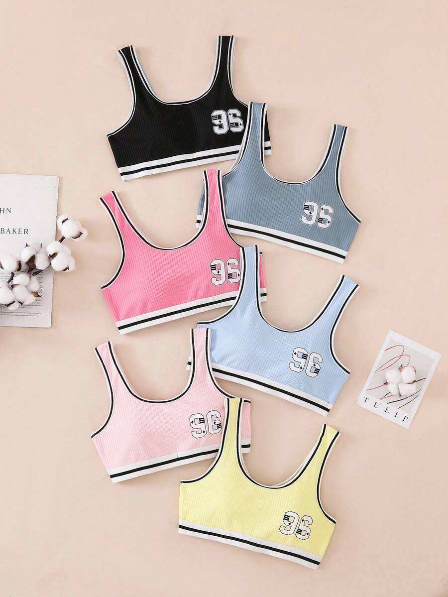 Snug Zone 6pcs/Set Sports Bras, Girls Sports Bra, Tween Girl Athletic Tops - Multicolor - View 1