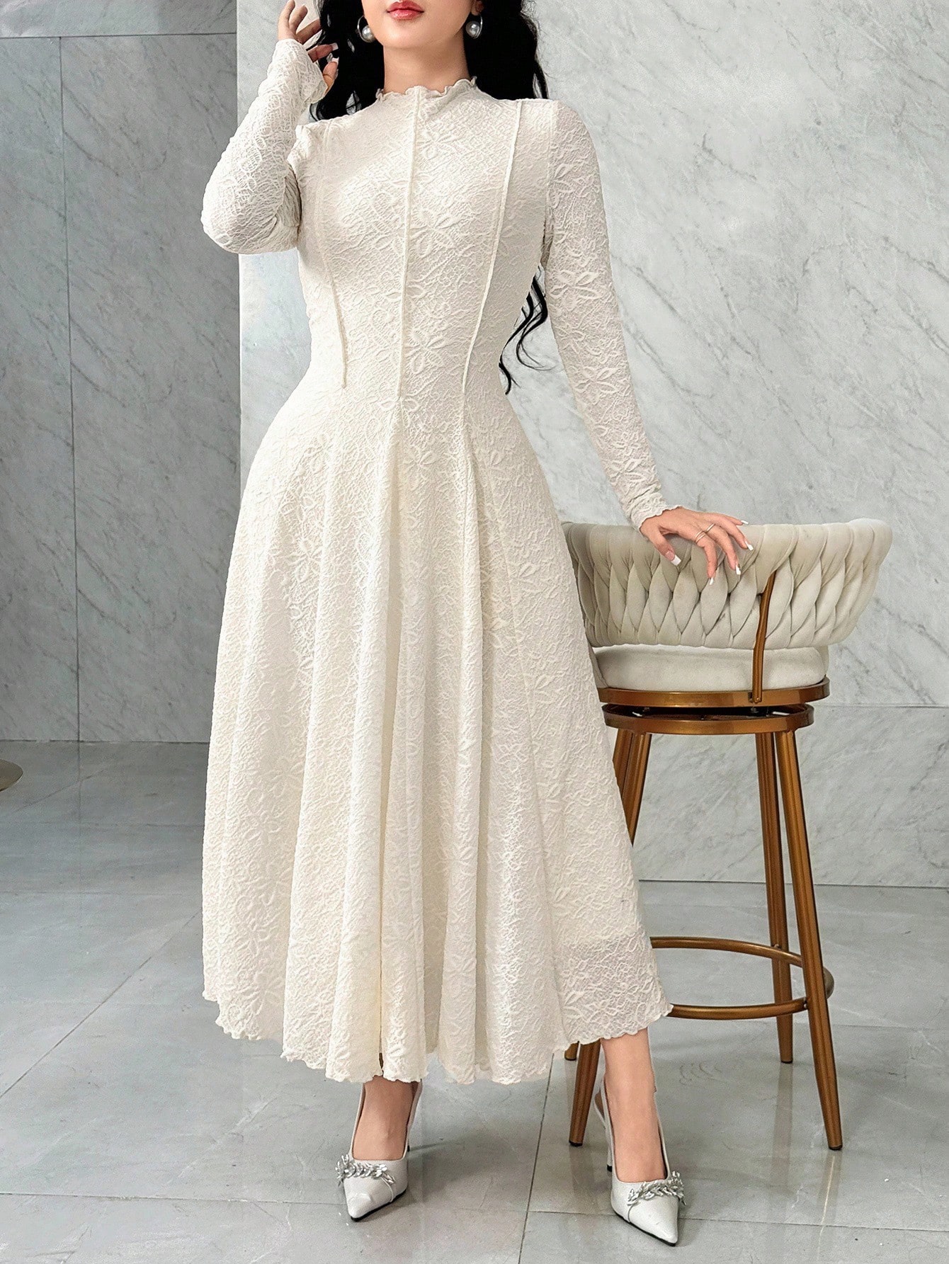 Feyla فستان أنيق وأنثوي للنساء بأكمام طويلة مزين ب...