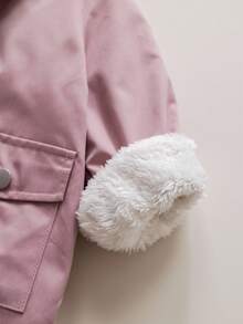 SHEIN Babygirl 可爱粉色兔毛领连帽外套，秋冬 - 粉色 - 查看 5