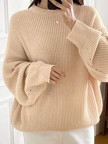 DAZY Loose Fit Crew Neck Casual Long Sleeve Sweater Fall/Winter - Apricot - View 4