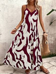 Breezaya Vestido sin mangas de corte evasé con estampado floral, ideal para vacaciones y uso casual - Burdeos - Ver 6