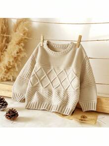 Loomiva Suéter de cuello redondo con patrón de cable de punto texturizado para niña en otoño/invierno - Albaricoque - Ver 1