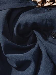 DreamSkyne 女士金属装饰灯笼袖长衬衫，优雅时尚 - 藏蓝色 - 查看 3