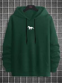 EURMUSE Męska bluza z kapturem i ściągaczem z nadrukiem konia, 100% bawełny