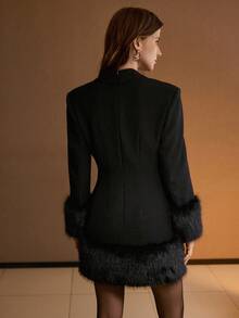 MOTF PREMIUM FUZZY PANEL LAPEL COLLAR FLAP DETAIL SHORT DRESS - Black - View 3