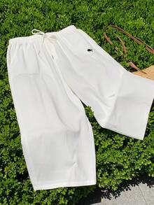 Comfortcana 大码女式马术标志白色休闲裤，夏季时尚 - 彩色 - 查看 4