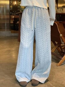 DAZY Women's Textured Casual Loose Wide-Leg Sweatpants, Solid Color, Autumn/Winter Women Joggers