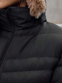 SHEIN Tall Glacier Edge Asymmetric-Zip Puffer Jacket - High-Neck, Wind-Resistant, Insulated Warmth With Hidden Side Pockets & Urban Luxe Finish - Black - View 5