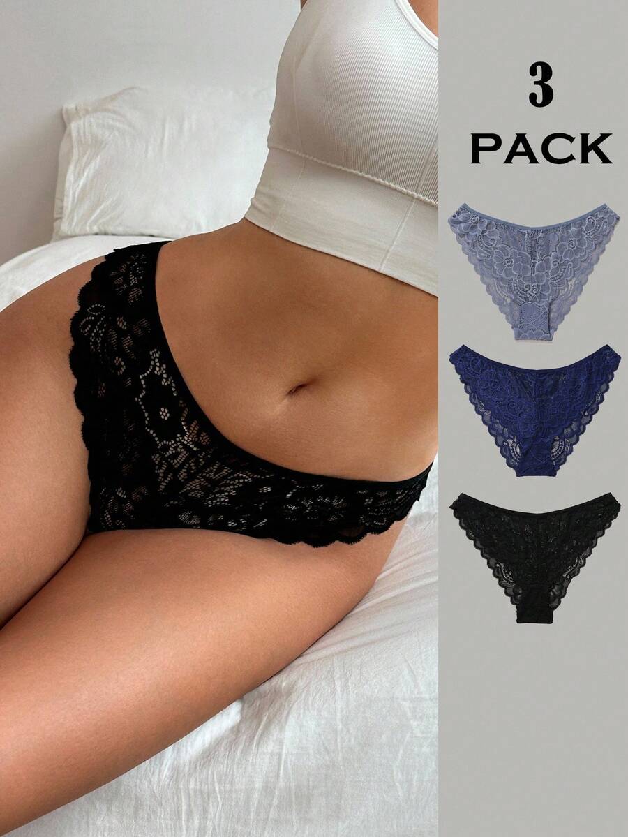 Aloruh Women's Three Pieces Panties, Featuring A Sexy Lace Design, Are Perfect For Autumn Parties And Halloween. They Are Simple Yet Romantic And Elegant Triangle Panties.