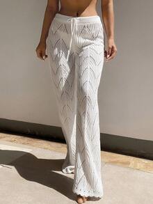 Swim Vcay Summer Beach Drawstring Waist Pointelle Knit Cover Up Pants