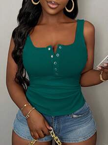 Slaydiva 休闲百搭白色深U领工字背心-C - 水鴨藍 - 查看 5