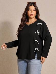 Elaquor Plus Size Casual Butterfly Decor Long Sleeve T-Shirt Spring