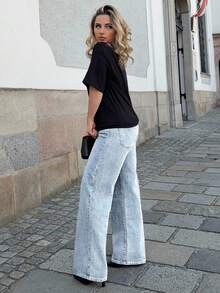 Jeta Ari 女式宽松口袋阔腿休闲牛仔裤 - 淺色水洗藍 - 查看 5