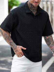 Manfinity CasualCool Herren einfarbiges minimalistisches tägliches Poloshirt mit Kurzarm - Schwarz - Übersicht 3