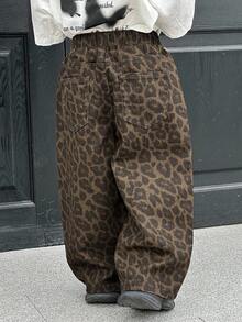 Dazy Kids 幼儿男童宽松直筒豹纹牛仔裤，秋季街头风格裤子