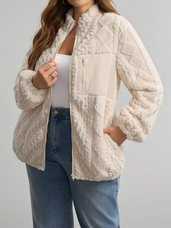 Comfylo Plus Size Solid Color Casual Warm Jacket, Autumn/Winter Winter Clothes For Women Autumn Clothing For Women Business Casual For Women Work Outfits For Women Teacher Outfits For Women Fall Clothes For Women  Office Outfits For Women,Suitable For Daily Wear, Holiday Elegant Outfits,Office Siren Style Outfits Women'S Autumn And Winter Apricot-Colored Plush Thickened For Warmth Jacket Plush Warm Coat For Daily Casual Outings Jacket Polar Fleece Jacket, Warm Jacket With Pockets Teddy Fleece Warm Jacket, High-Quality Old Money Style Jacket, Autumn/Winter Warm, ZipperedHoliday Outerwear