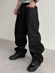DAZY 男士宽松休闲牛仔裤，带口袋，春夏，垃圾摇滚 - 黑色 - 查看 6