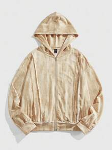 ROMWE MEN Grunge Punk Men's Autumn Drop Shoulder Zip Front Drawstring Zip Up Hoodie Sweatshirt - Bronze - View 1