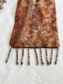 Soleia Nouvelle tenue décontractée pour vacances, mariage sur la plage, remise de diplômes, brunch, Fête de la Saint-Patrick, Printemps, Pâques, festival de musique. Ensemble élégant boho tropical à dos nu avec perles, franges et décoration métallique, à cordon coulissant, 2 pièces. Thanksgiving - Multicolore - Voir 6