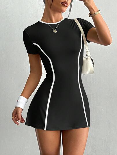 Easithlete Vestido deportivo blanco de manga corta y ajuste delgado para mujer con pantalones cortos y bolsillo para teléfono, para entrenamiento de tenis y actividades al aire libre