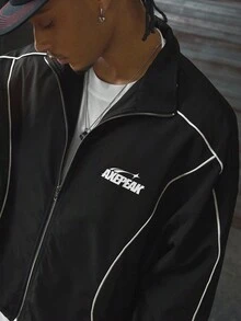 AXEPEAK 男士梭织休闲宽松长袖夹克，秋冬 - 黑色 - 查看 6