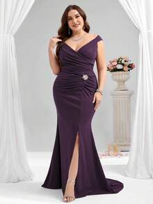 Coutiva Váy dạ hội trang trọng cỡ lớn (được đính nhiều họa tiết) - Màu tím - Xem 4