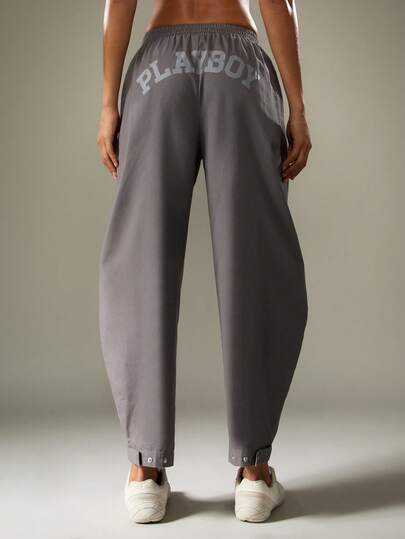 Missguided x Playboy Relaxed Barrel Leg Sweatpants With Logo Print Casual Jogging Pants Wide Leg Trousers