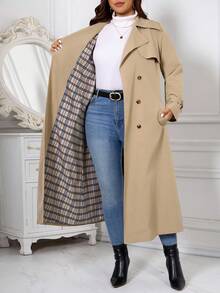 SHEIN Clasi Curvy Plus Size Women's Khaki Double-Breasted Lapel Belted Long Trench Coat With High-Quality Plaid Fabric Lining And Pockets,Comfortable And Warm From The Cold,2025 New,Fall Women Clothes, Winter Clothes For Women,Vintage,Going Out Outfits,Fall Outfits,Trench Coat,Winter For Women,Fall Clothes Plus Size, Office Outfits For Women,Fall Outfits For Women,Classy Outfits For Women,Women's Fall Clothes,Halloween,Halloween Costumes,Halloween Clothes Women,Old Money Style Women,Fall Clothes For Women,Business Casual Woman,Office Outfits For Women,Work Outfits For Women,Business Professional Women,Business Casual Outfits Women,Office Attire For Women,Office Wear,Suitable For Multiple Occasions Autumn