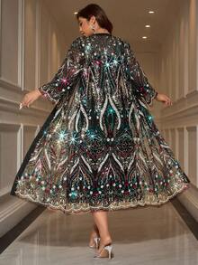 SHEIN Clasi Bộ 2 món áo cardigan lưới dài tay đính hoa sequin cỡ lớn cho nữ thanh lịch - Nhiều màu - Xem 8