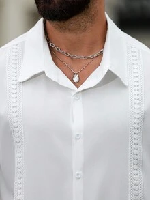 Manfinity Homme Plus Size Men's Casual Solid Color Short Sleeve Shirt, Summer - White - View 5