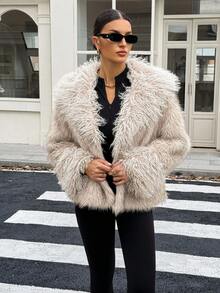 SHEIN Tall Brown Faux Fur Exaggerated Collar Coat In Fall/Winter - Brown - View 10