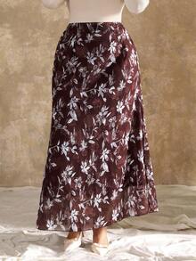 Flirla Plus Size 1 Piece Woven European & American Fitted Slimming Elegant Jacquard Skirt For Women - Brown - View 3