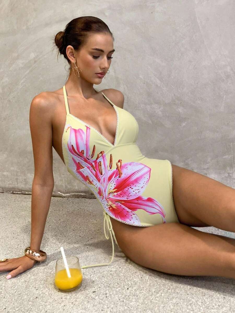 Swim Glamine 2025 Floral Print One-Piece Swimsuit, Elegant & Romantic For Beach Vacation - Multicolor - View 1
