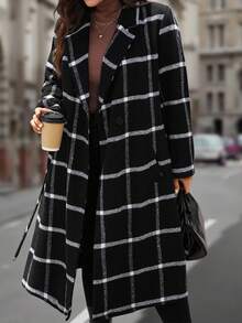 EMERY ROSE Abrigo de cuadros con bolsillos para mujer de talla grande, de moda para otoño e invierno, casual de negocios para mujer, ropa de invierno para mujer, ropa de invierno, elegante para otoño, invierno y otoño