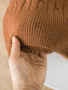 Sparklyn 1 Bộ áo len cho bé gái tuổi teen, phong cách đại học cổ điển, dệt kim màu nâu, cổ áo polo tối giản, nút trắng trang trí, áo dệt kim màu nâu tay dài kết hợp với chân váy phù hợp, vải thoải mái tinh tế, thích hợp mặc thường ngày và đi học, mùa thu/đông - màu nâu - Xem 4