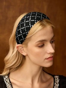 MOTF PREMIUM SCHWARZES MESH-PAILLETTEN BREITES HAARBAND - Schwarz - Übersicht 3