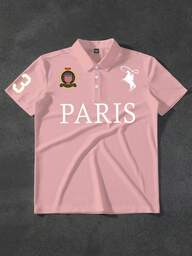 Calvornis Camisa Polo Casual de Manga Curta Estampada com Letras para Homens, Apropriada para o Dia a Dia